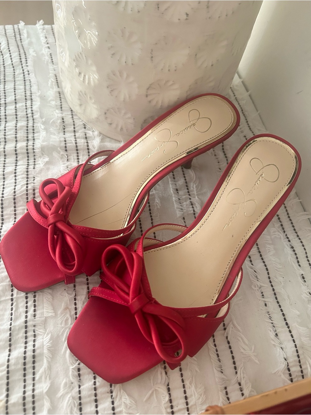 Jessica Simpson Red Bow Square-Toe Kitten Heels Size 6.5